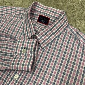 UNTUCKit Button Down Shirt Dolcetto-WF Large Pink Navy Plaid Wrinkle Free Cotton